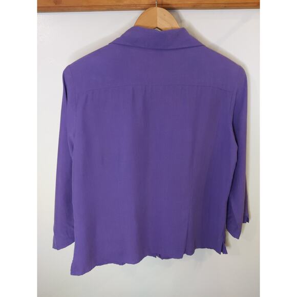 Anne Carson 100% Silk Purple Blouse L Button Front 3/4 Sleeve Lavender Top - Picture 2 of 5
